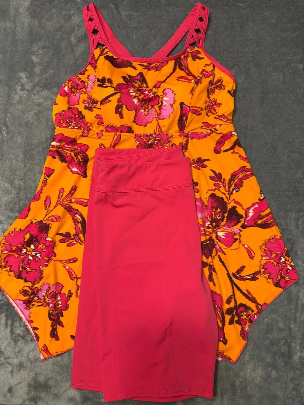 NWOT D & Co BEACH Bright Floral Shark HemTankini w/Pink Swim Shorts Sz 10 - Picture 16 of 16